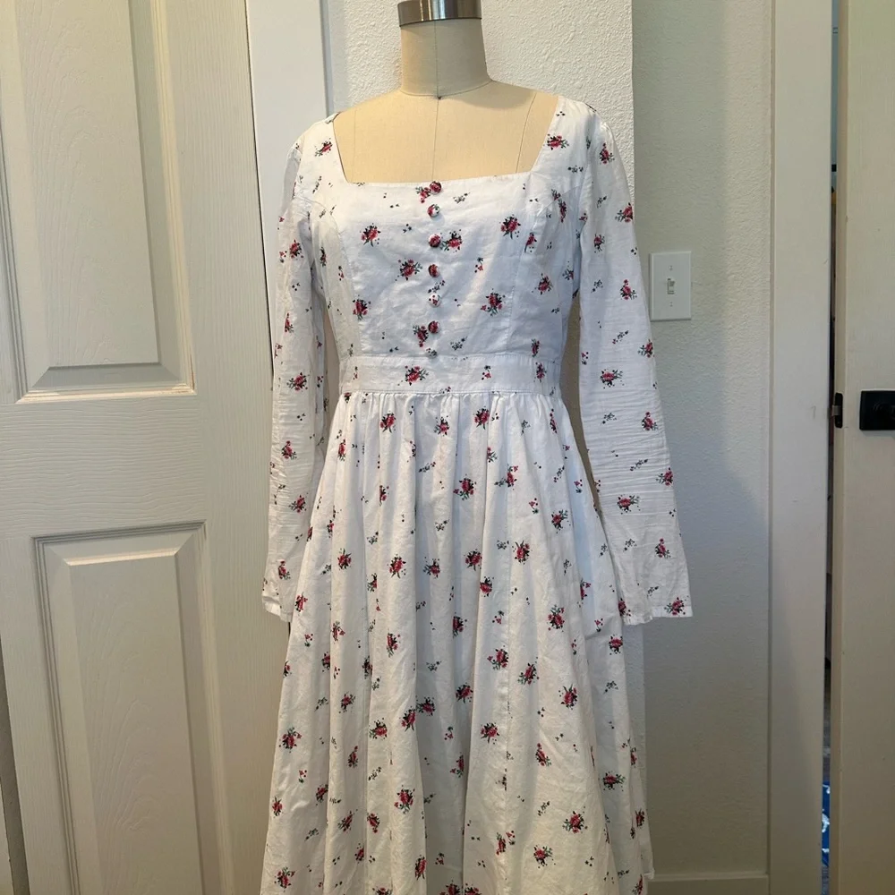 eShakti Floral Midi Long Sleeve Dress - Picture 1 of 9